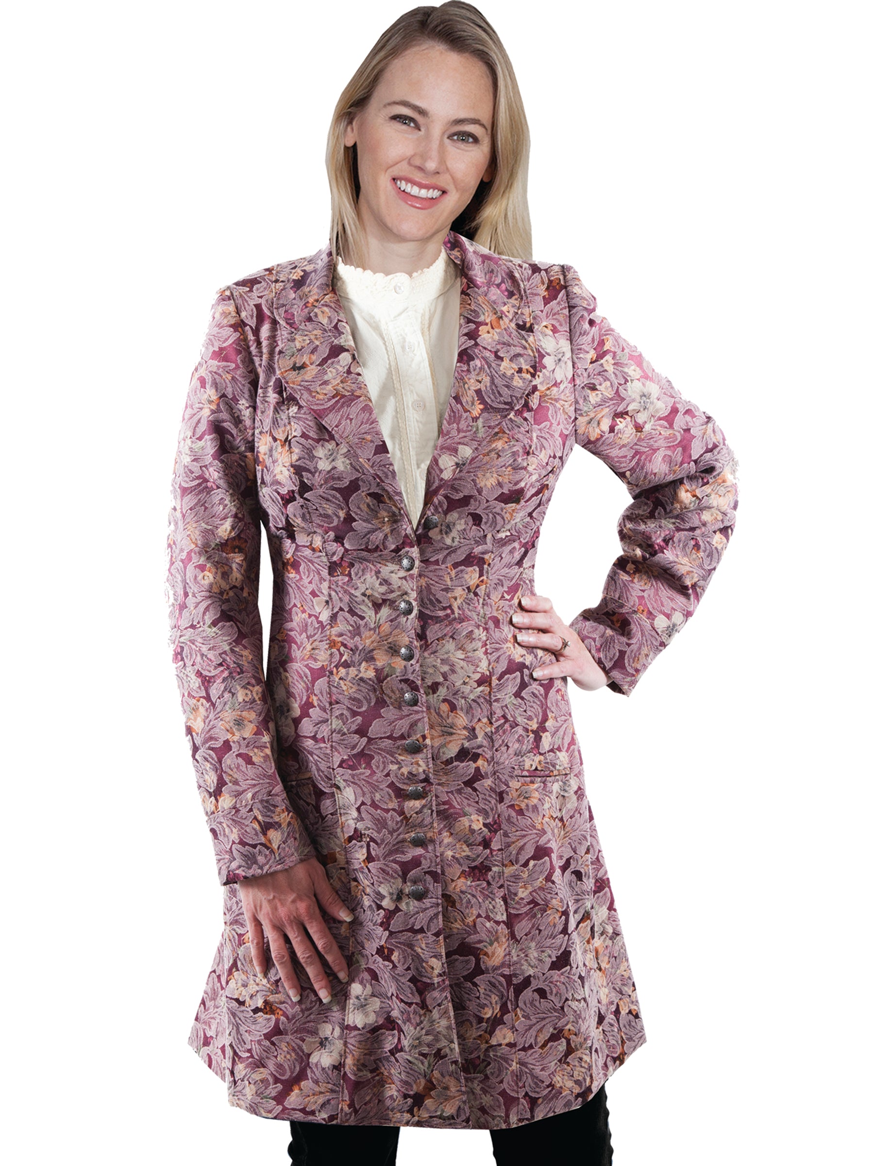 Scully Western Women's Jacquard Button Front Frock Pink Coat in Rose
