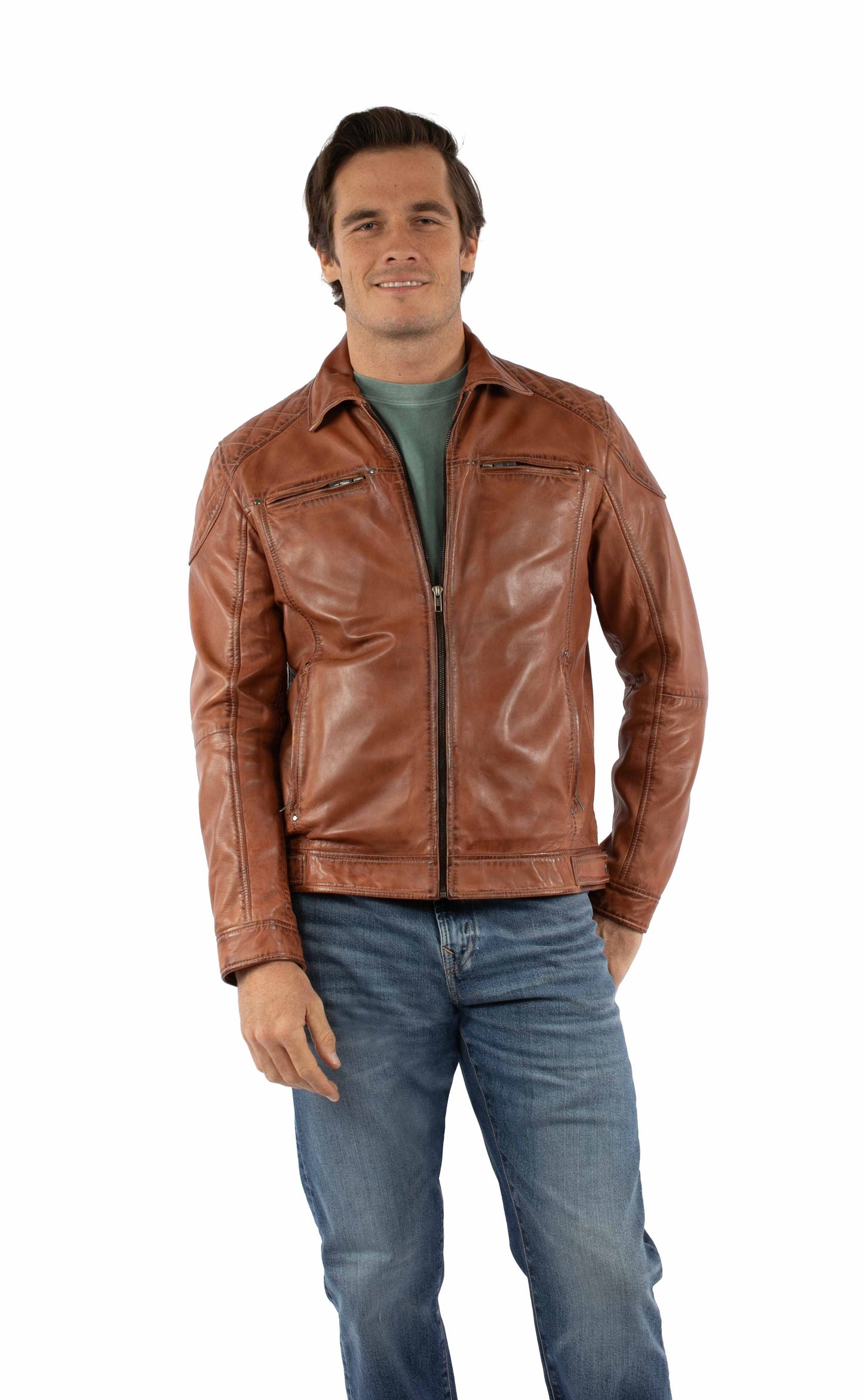 Scully Men's Leatherwear Washed Lamb Leather Jacket in Brown