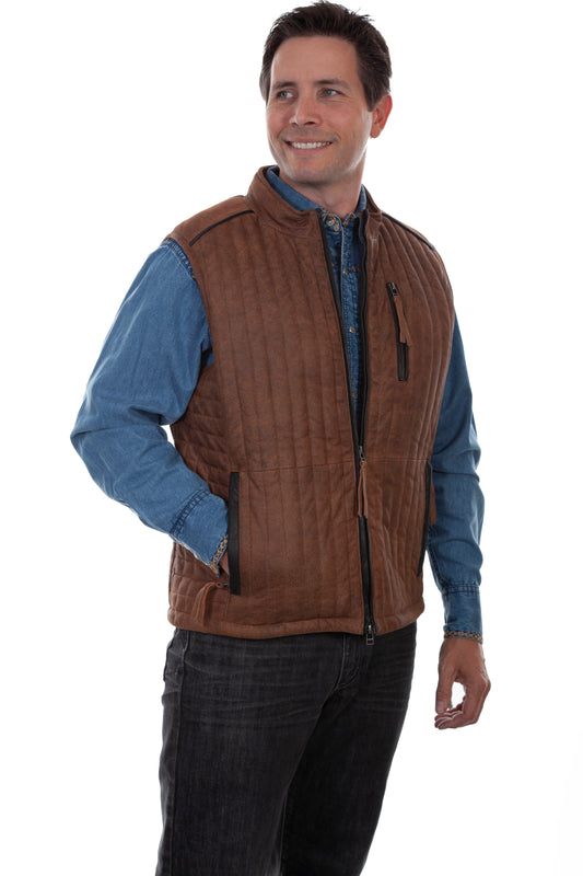 Scully Men's Two Tone Leather Vest in Brown
