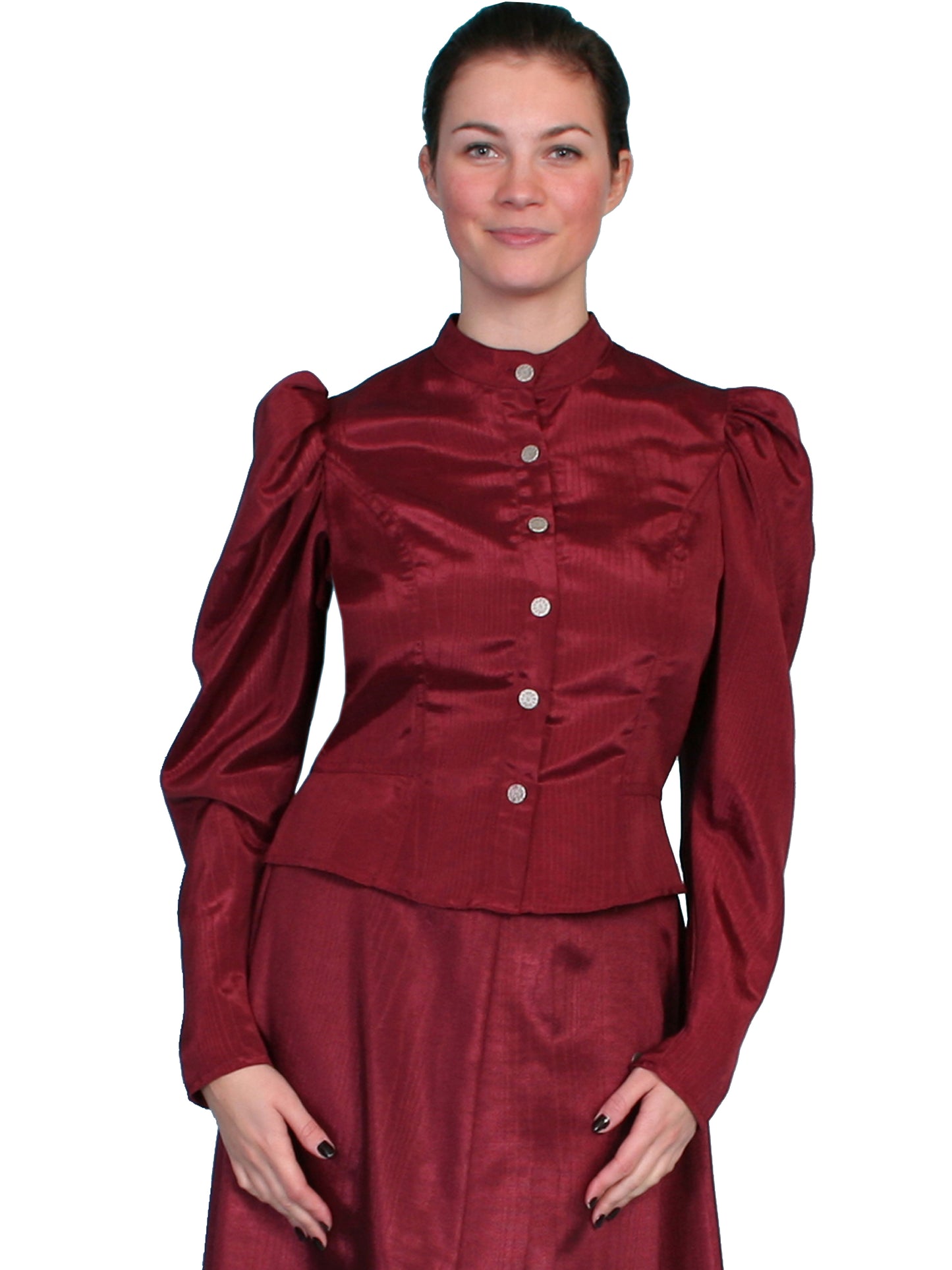 Scully Women's Moire Tie Back Blouse in Burgundy