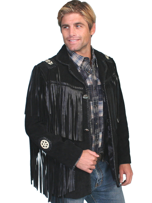 Scully Men's Fringed Suede Leather Tall Reg Coat in Black