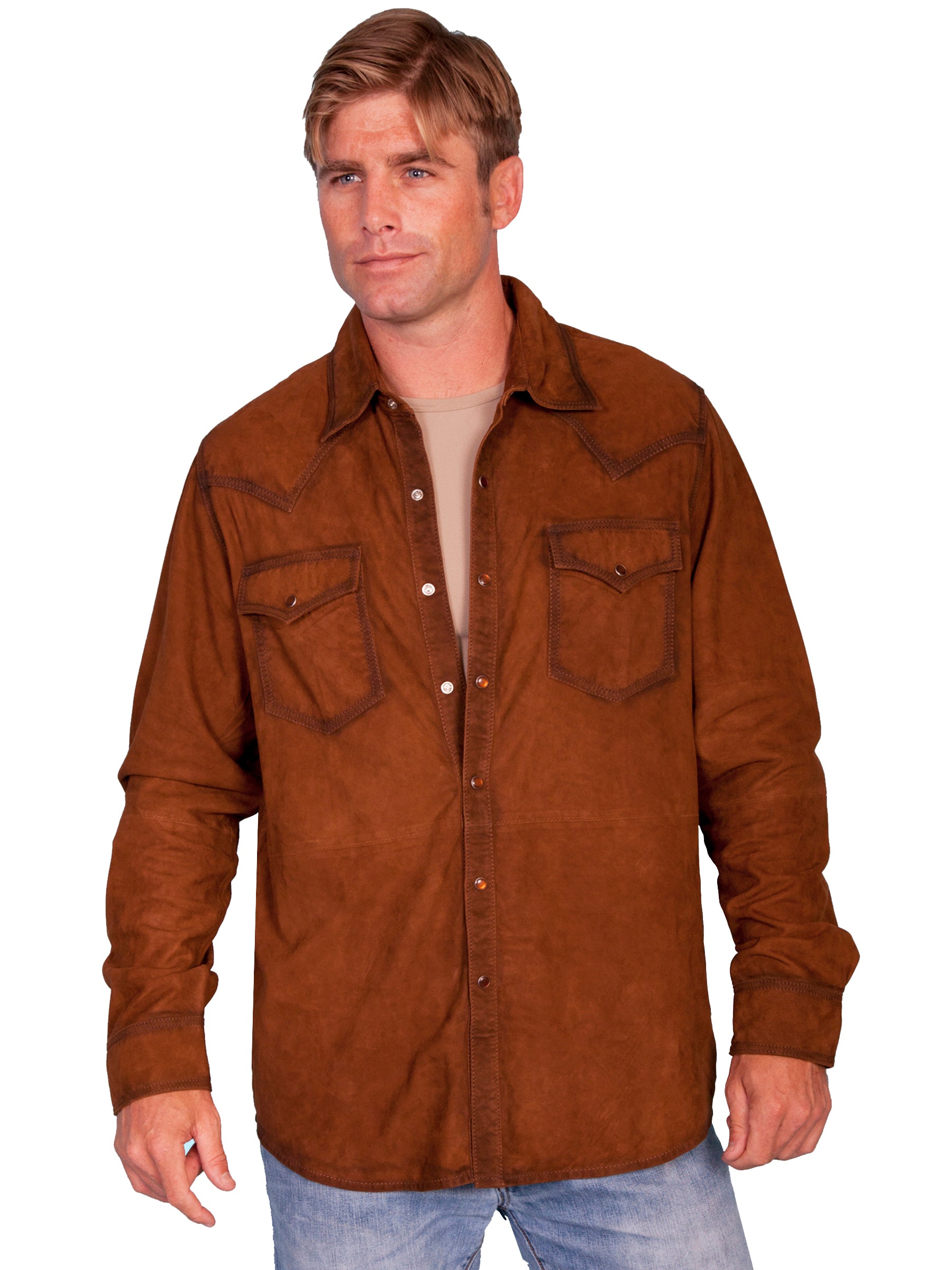 Scully Men's Western Suide Pearl Snap Shirt in Brown