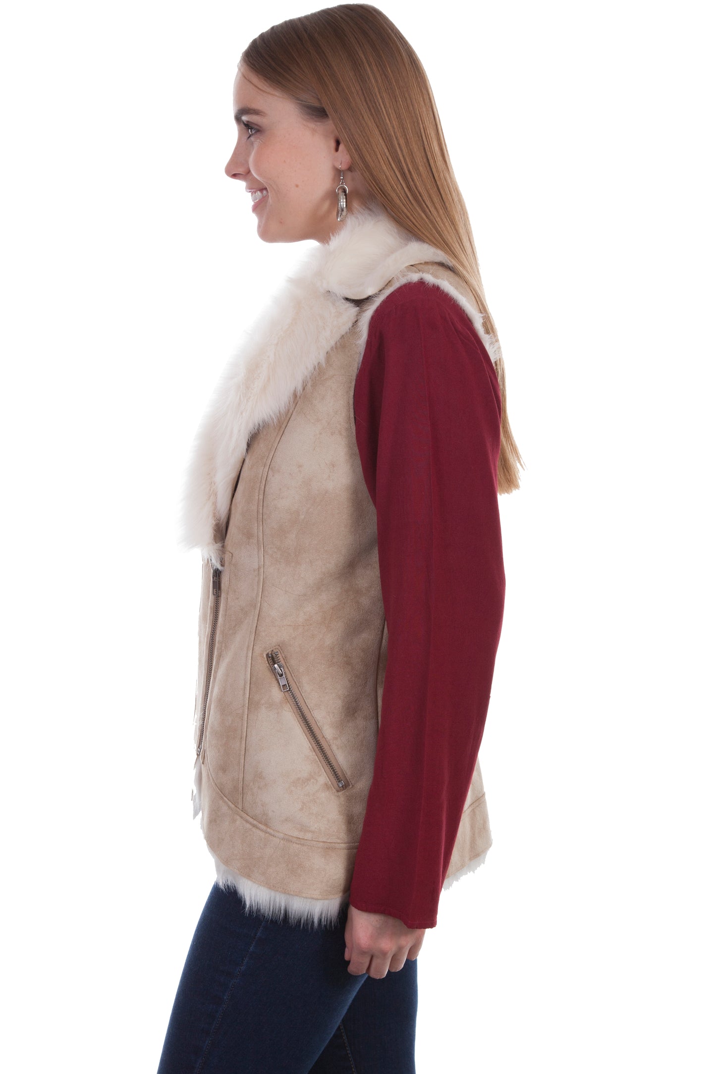 Scully Honey Creek Women's Faux Fur Khaki Vest in Beige