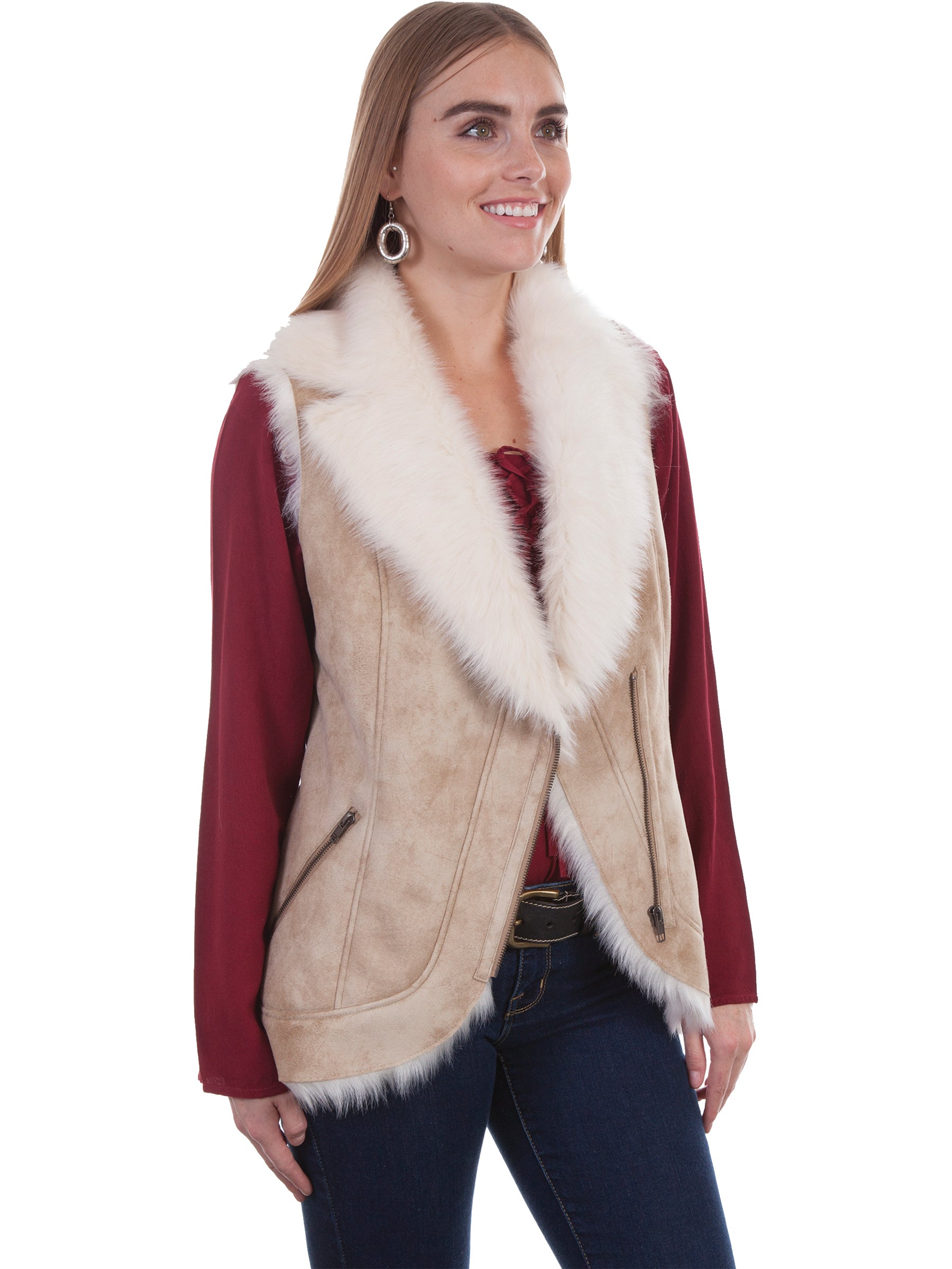 Scully Honey Creek Women's Faux Fur Khaki Vest in Beige