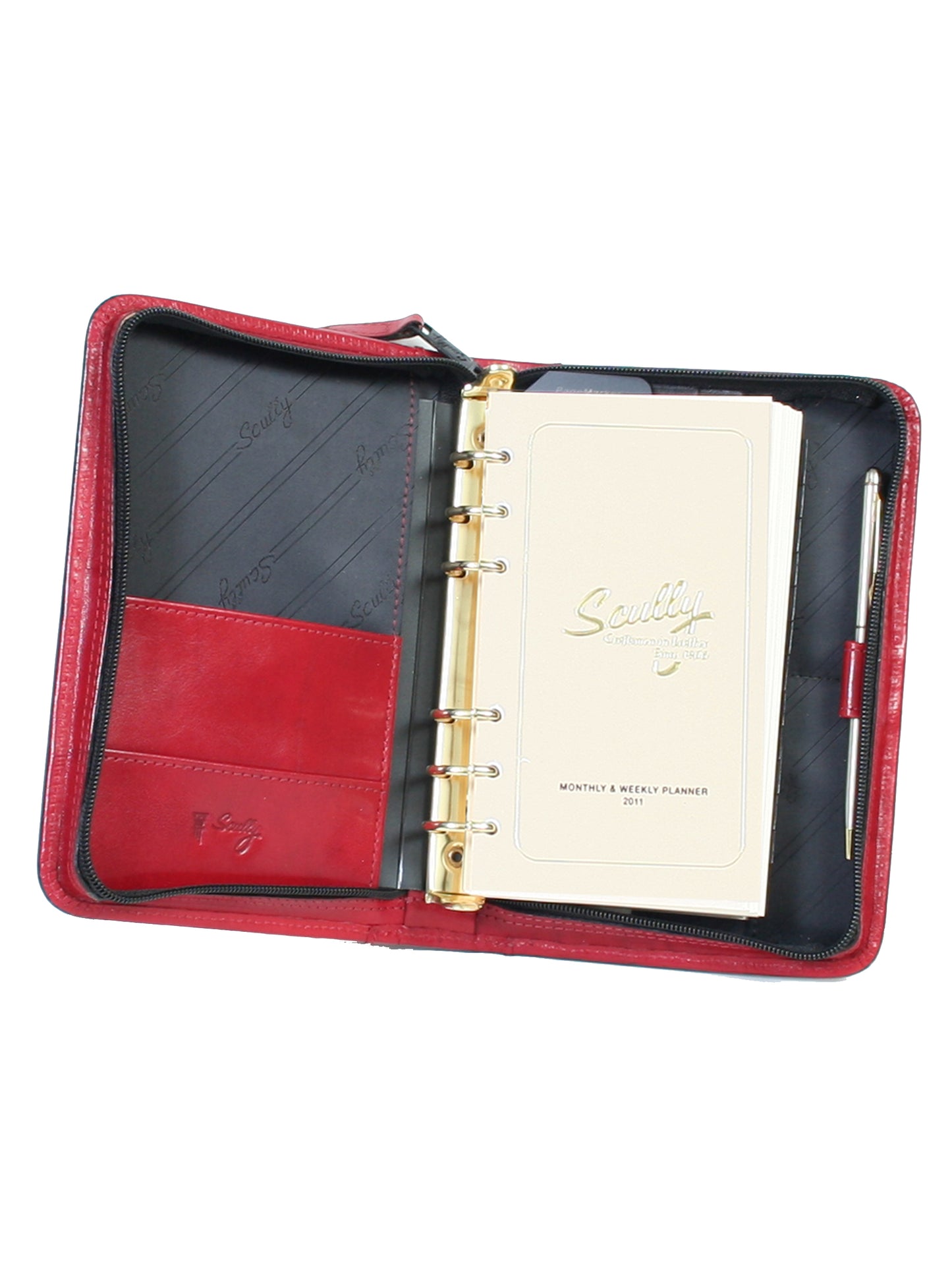 Scully Men's Unisex Leather Tab Weekly Organizer in Red