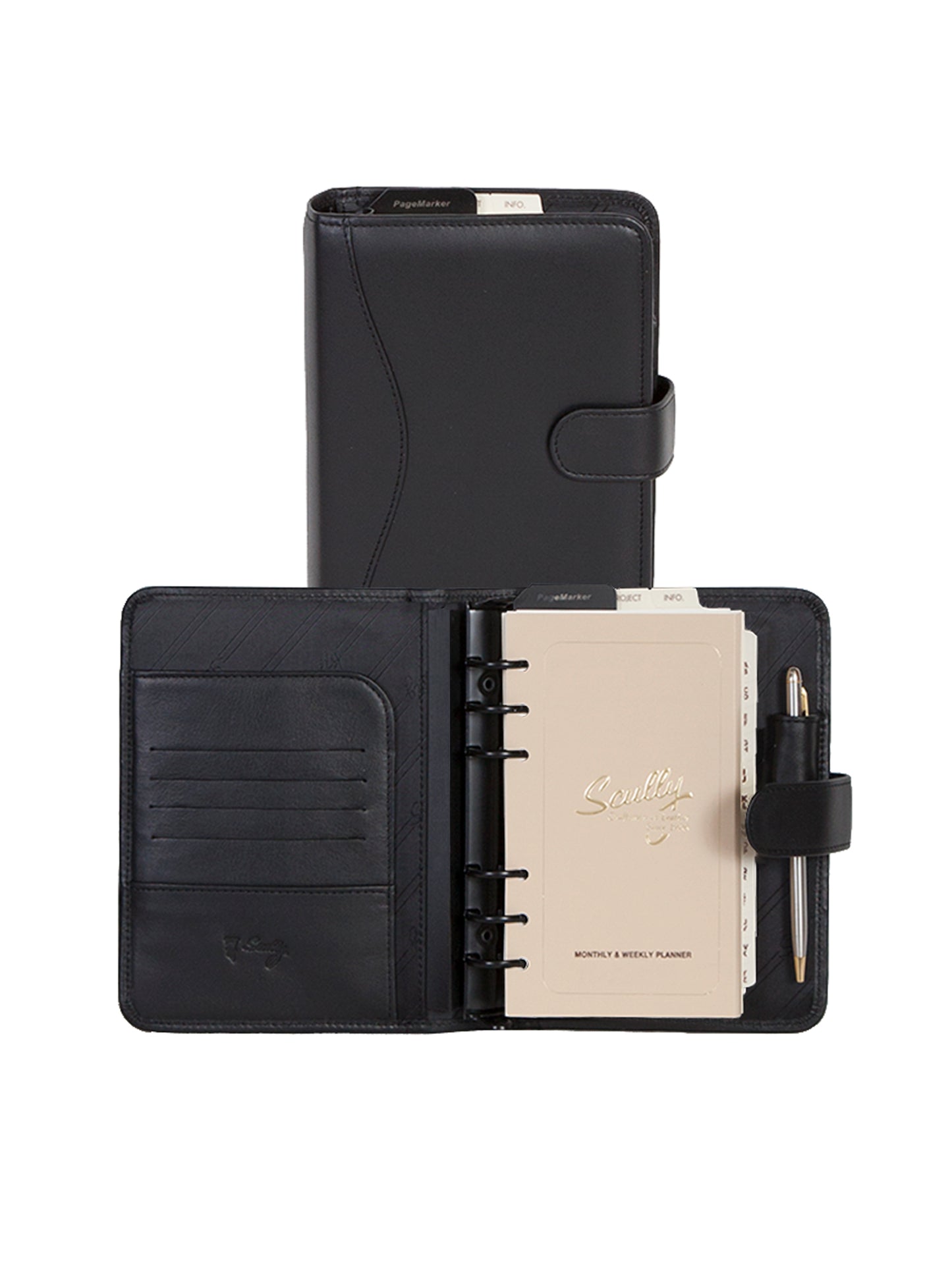 Scully Men's Unisex Leather Tab Weekly Organizer in Black