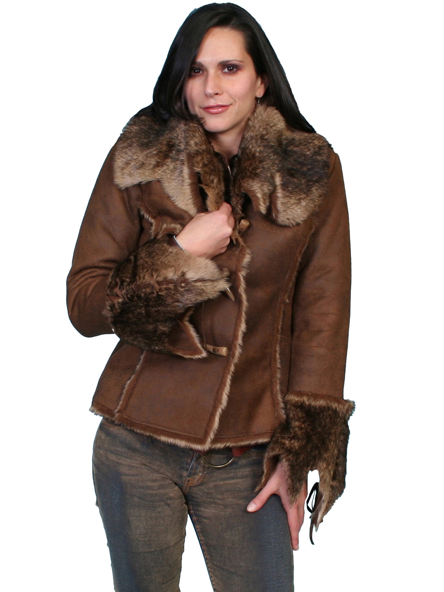 Scully Women's Faux Fur and Suede Dark Brown Jacket in Java