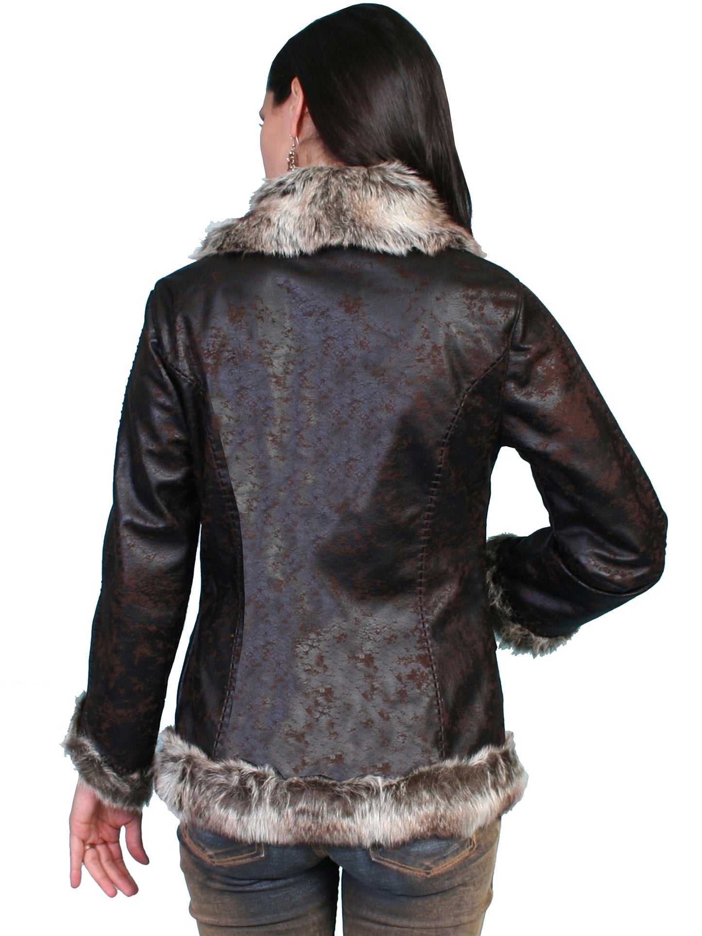 Scully Women's Faux Leather and Fur Jacket in Dark Brown