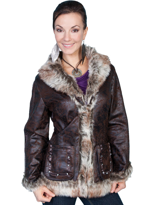 Scully Women's Faux Leather and Fur Jacket in Dark Brown
