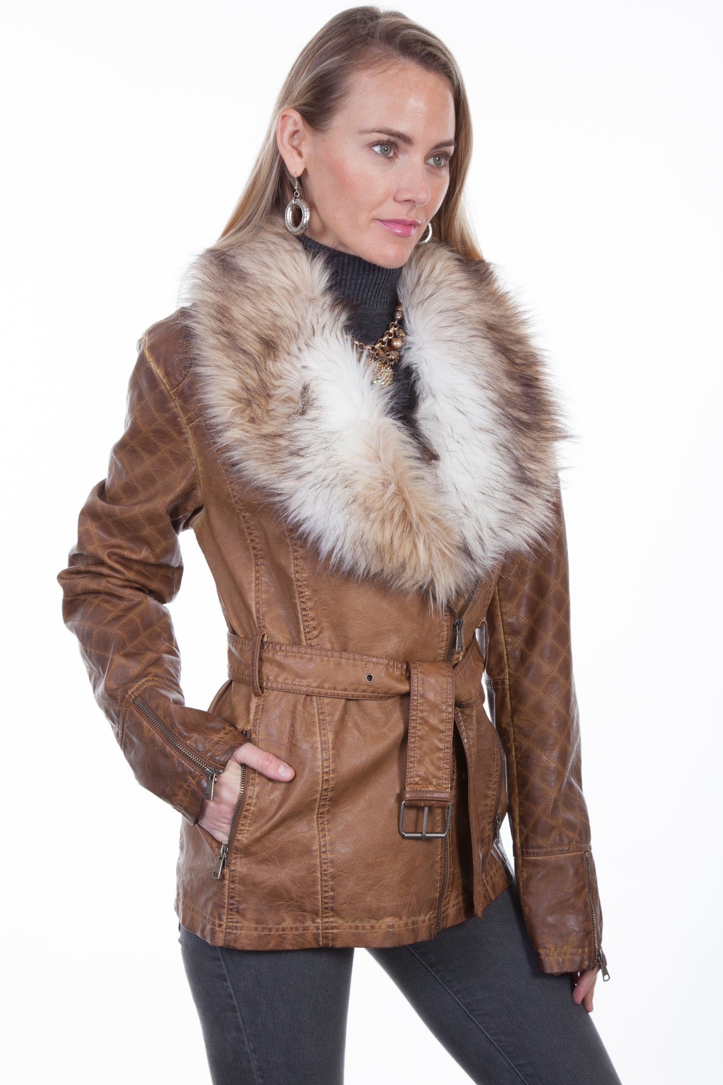 Scully Honey Creek Women's Faux Fur Trim Jacket in Brown