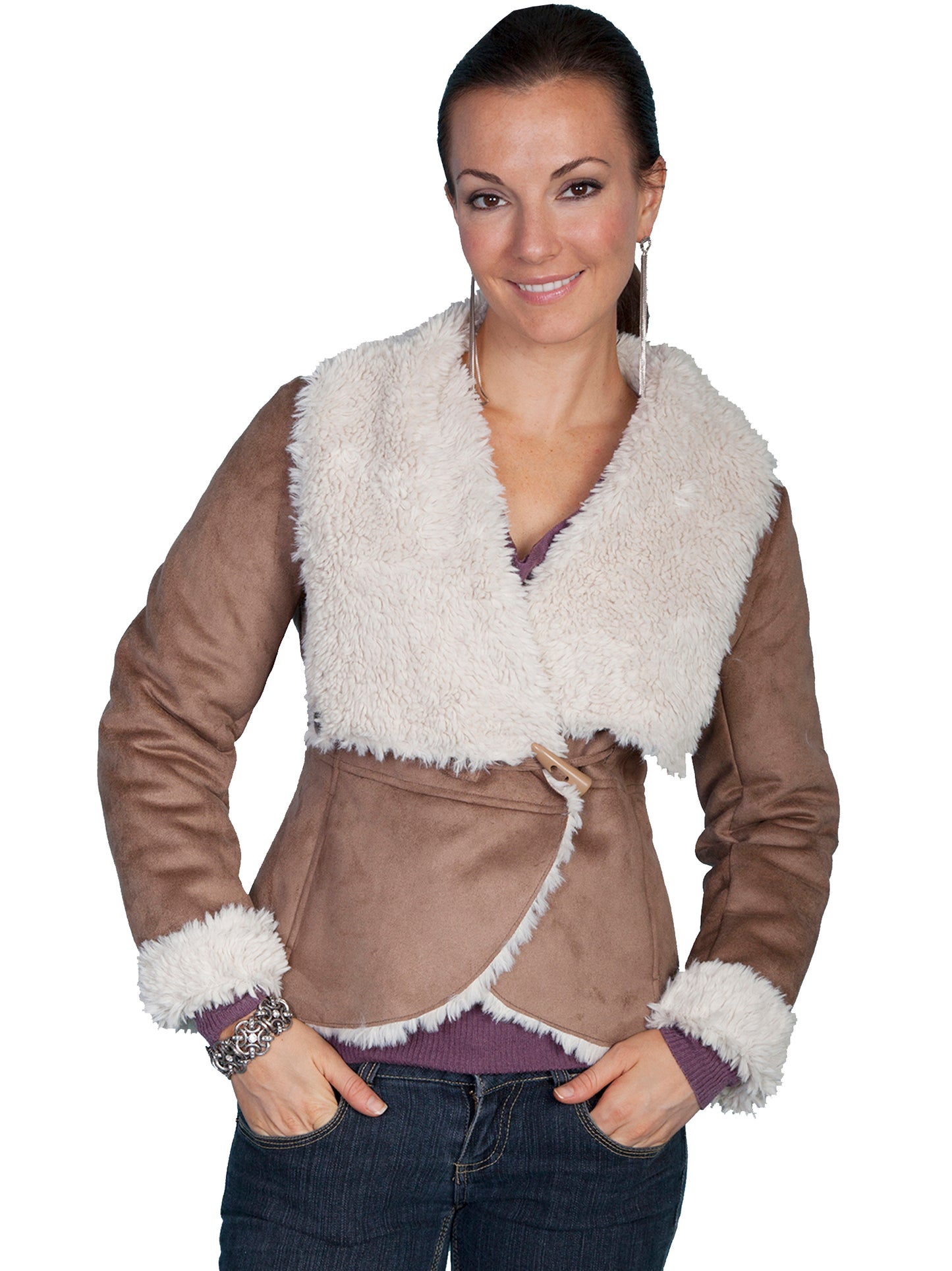 Scully Women's Faux Fur Wrap Jacket in Hazelnut