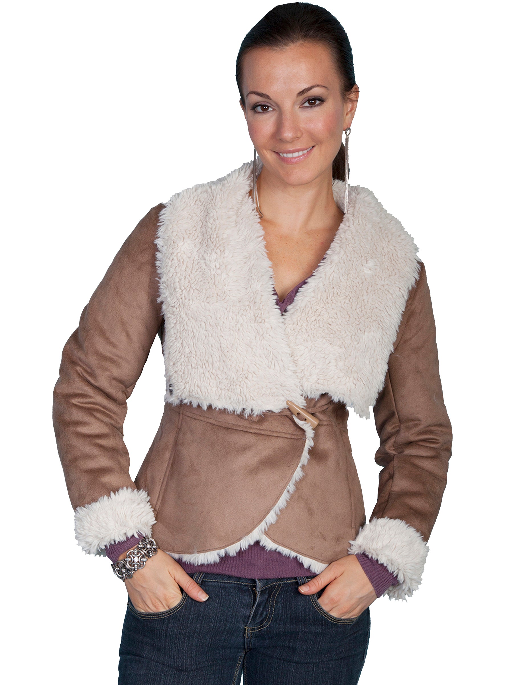 Scully Women's Faux Fur Wrap Jacket in Hazelnut