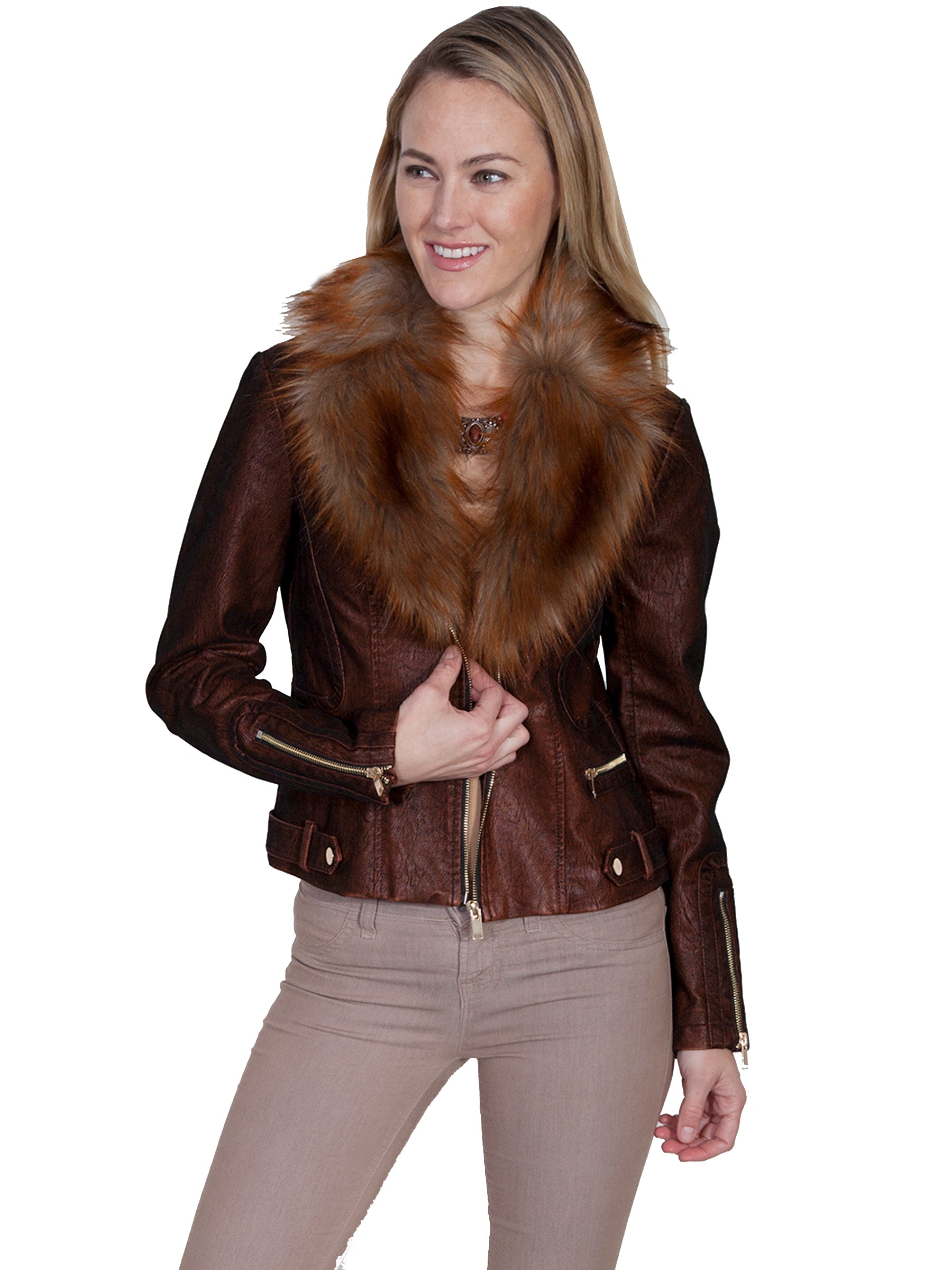 Scully Honey Creek Women's Faux Fur Rust Jacket in Copper