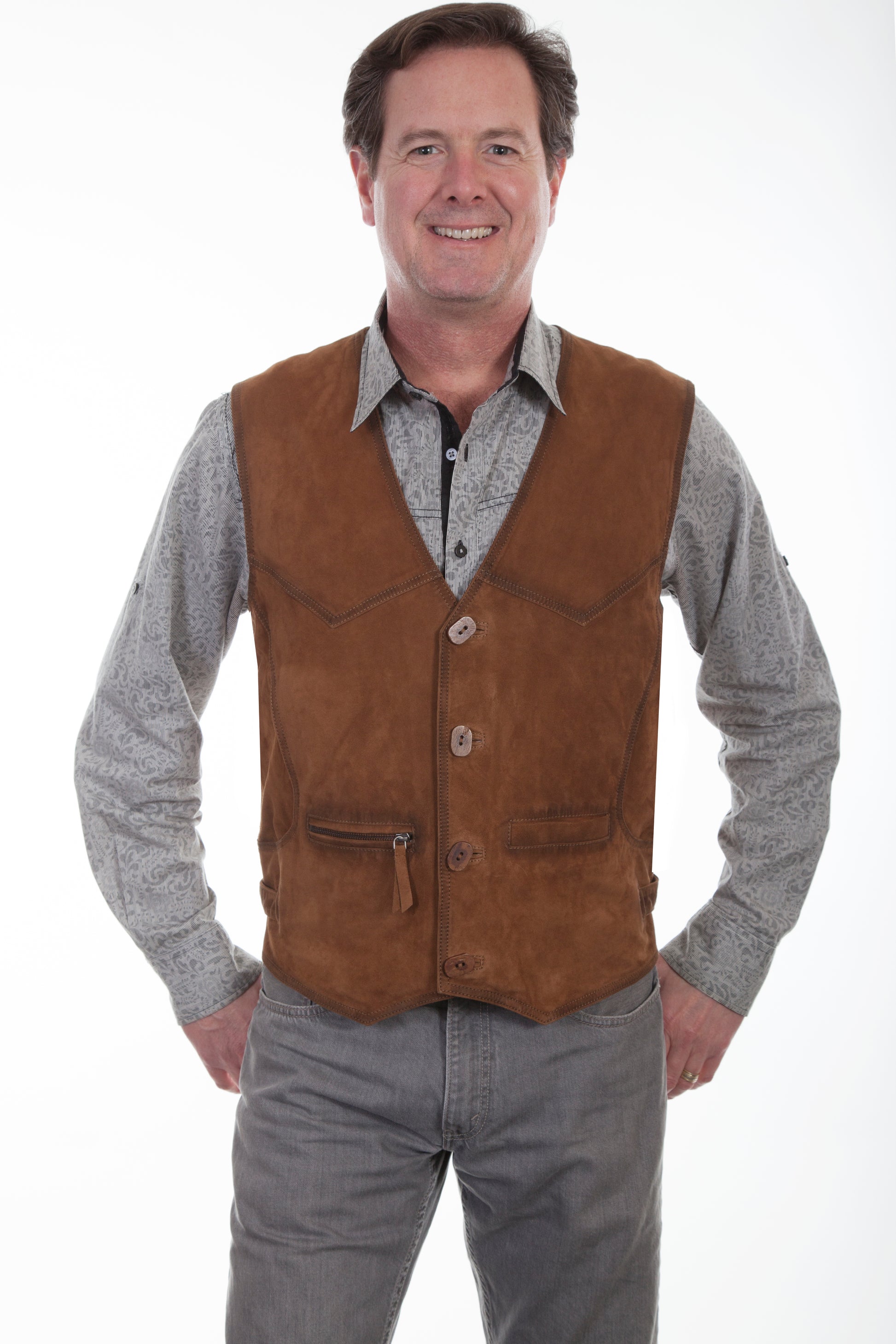 Scully Men's Suede Leather Vest in Brown