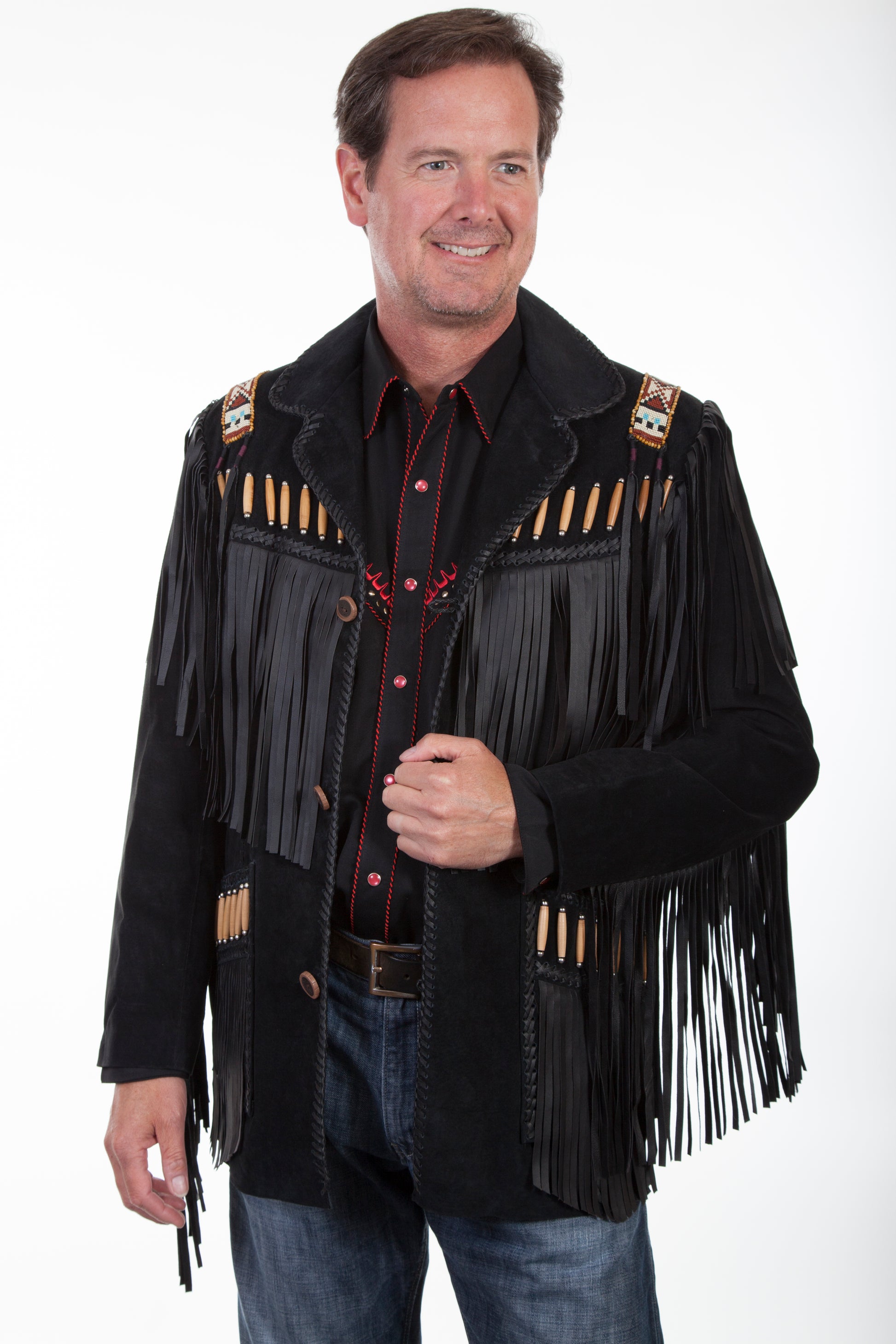Scully Men's Boar Suede Fringe Blk Reg Jacket in Black