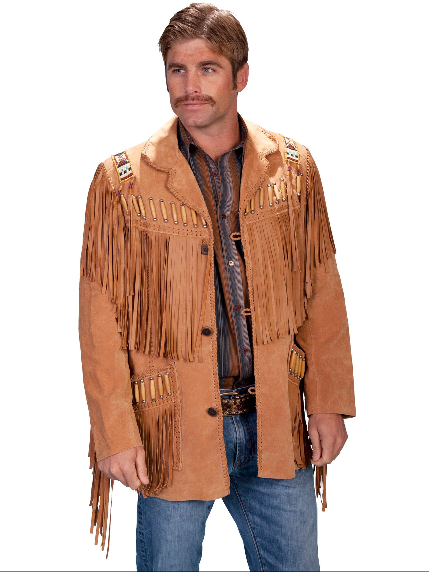 Scully Men's Fringe Boar Suede Jacket in Bourbon 