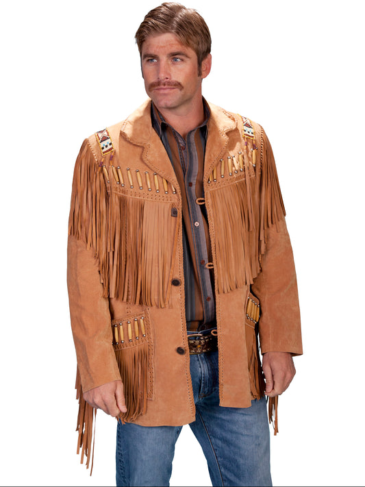 Scully Men's Fringe Boar Suede Jacket in Bourbon 