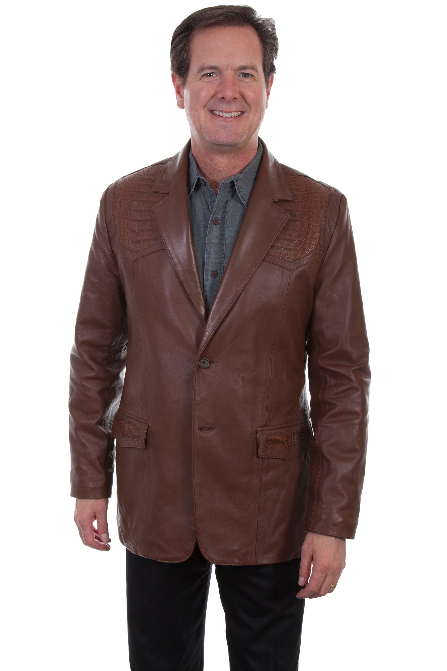 Scully Western Men's Blazer Caiman Inlays Button Jacket in Tobacco