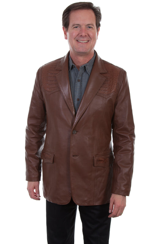 Scully Western Men's Blazer Caiman Inlays Button Jacket in Tobacco