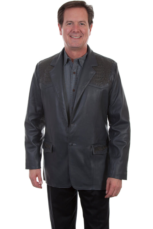 Scully Western Men's Blazer Caiman Inlays Button Jacket in Grey
