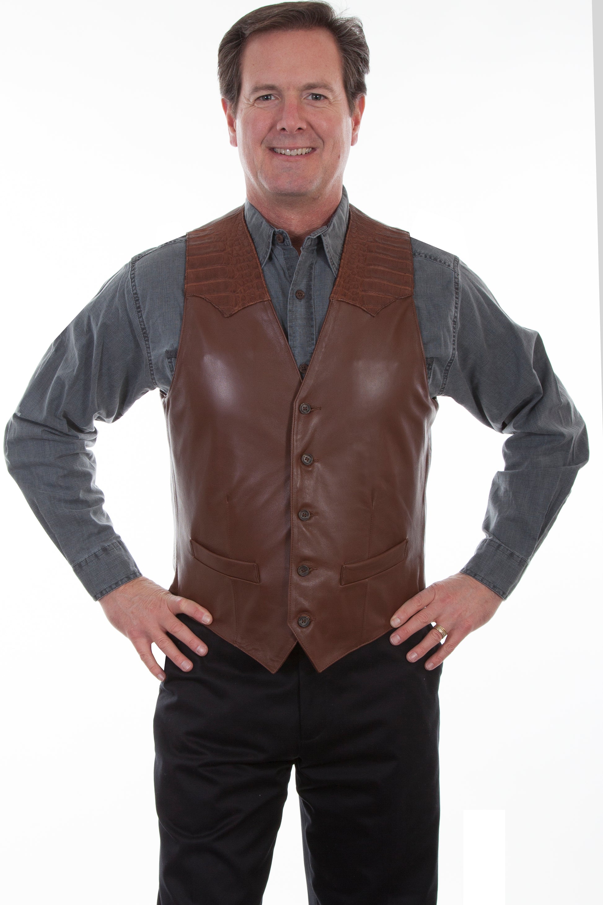 Scully Men's Caiman Inset Vest in Tobacco