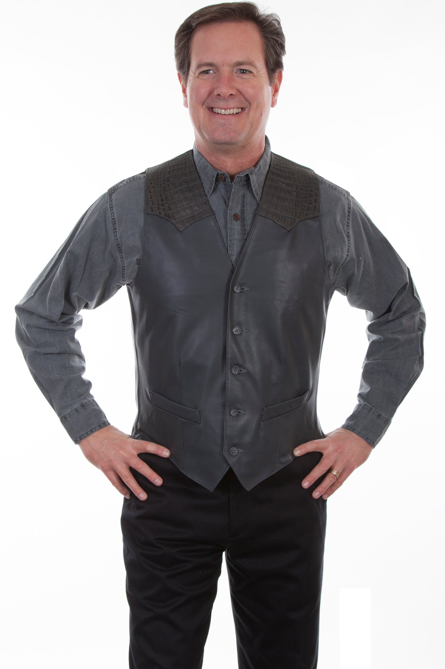Scully Men's Caiman Inset Vest in Grey