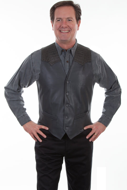 Scully Men's Caiman Inset Vest in Grey