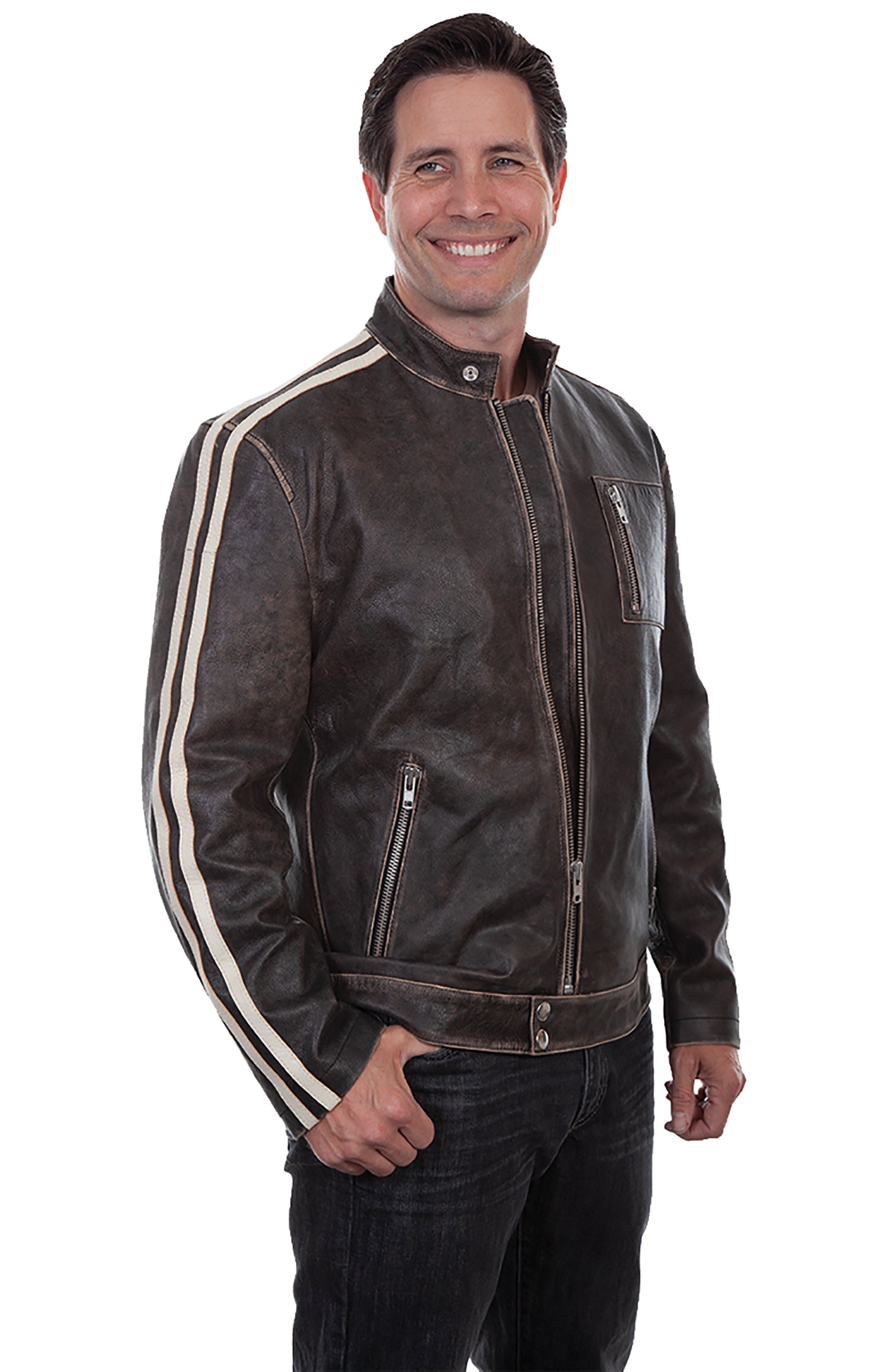 Scully Men's Sanded Calf Racing Grey Jacket in Charcoal