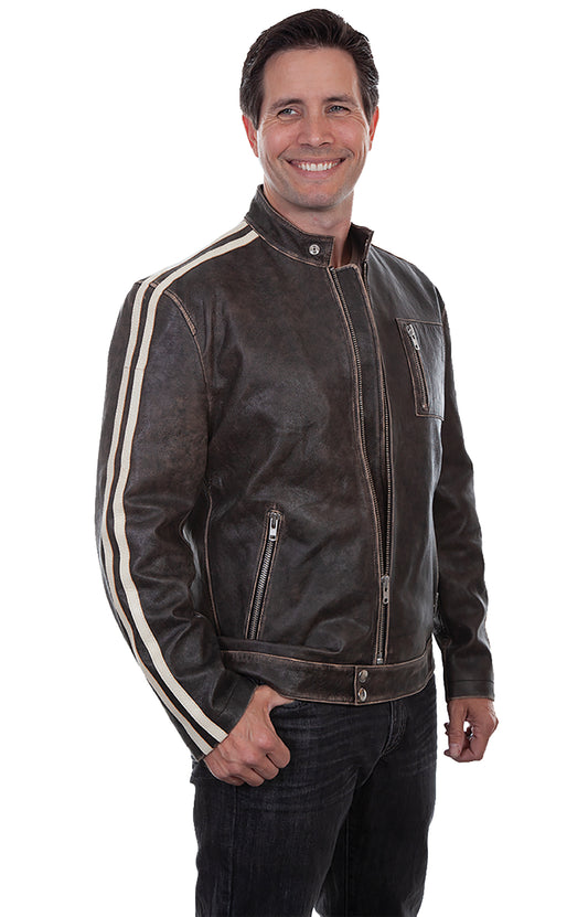 Scully Men's Sanded Calf Racing Grey Jacket in Charcoal