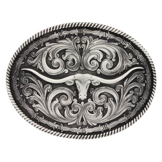 Montana Silversmiths Rope And Barbed Wire Longhorn Classic Impressions Attitude Buckle