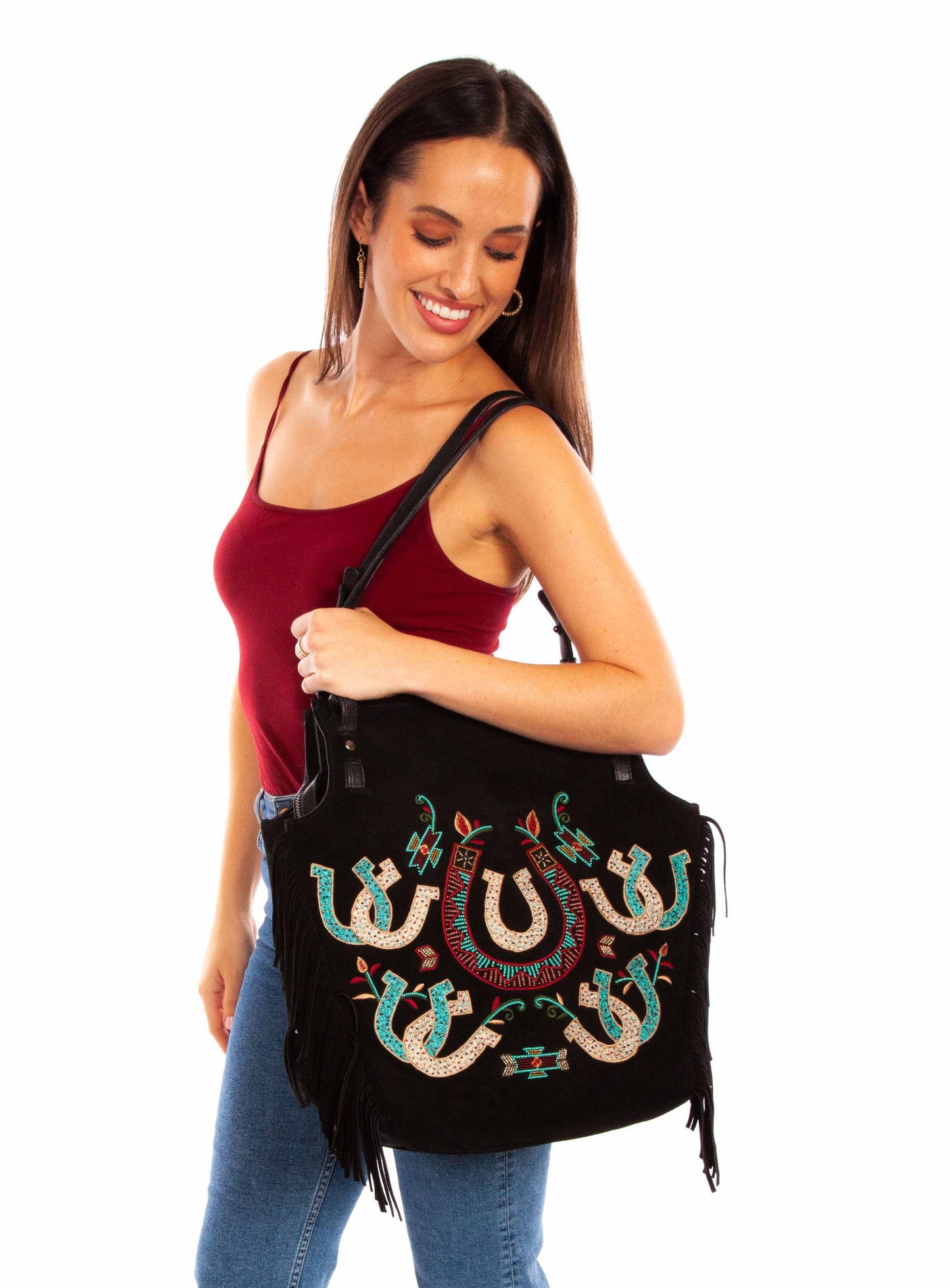 Scully Women's Horseshoe Sueded Fringe Tote Bag