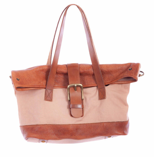 Scully Women's Canvas Leather Hand Bag in Tan