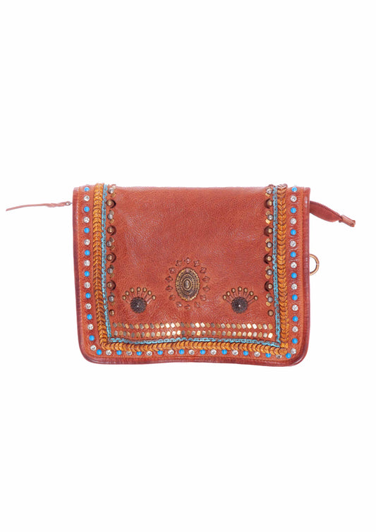Scully Women's Braided and Studded Crossbody Bag in Cognac
