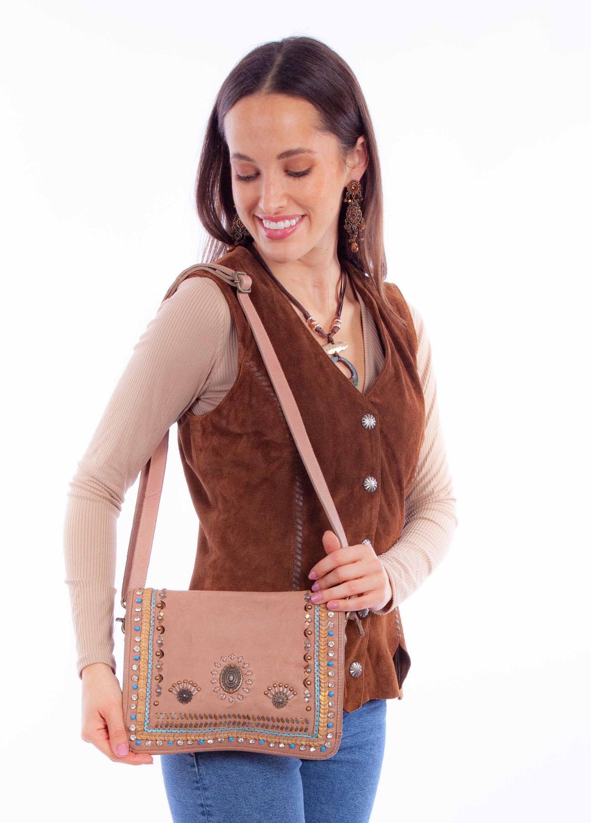Scully Women's Braided and Studded Crossbody Bag in Sand