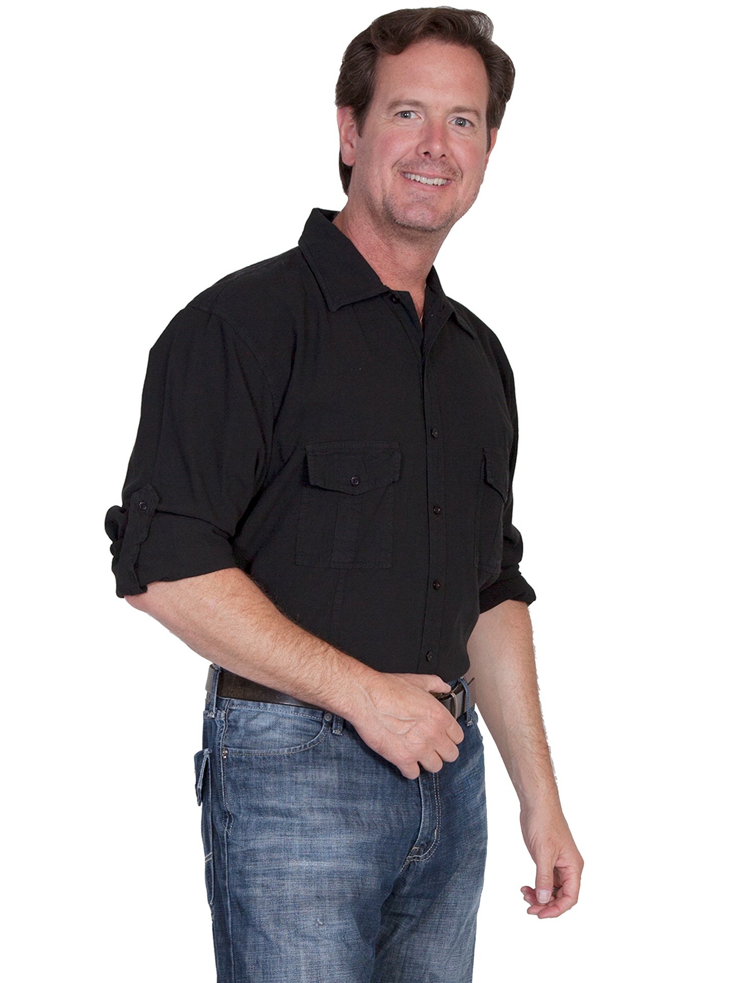Scully Cantina Men's Gusseted Pocket Shirt in Black