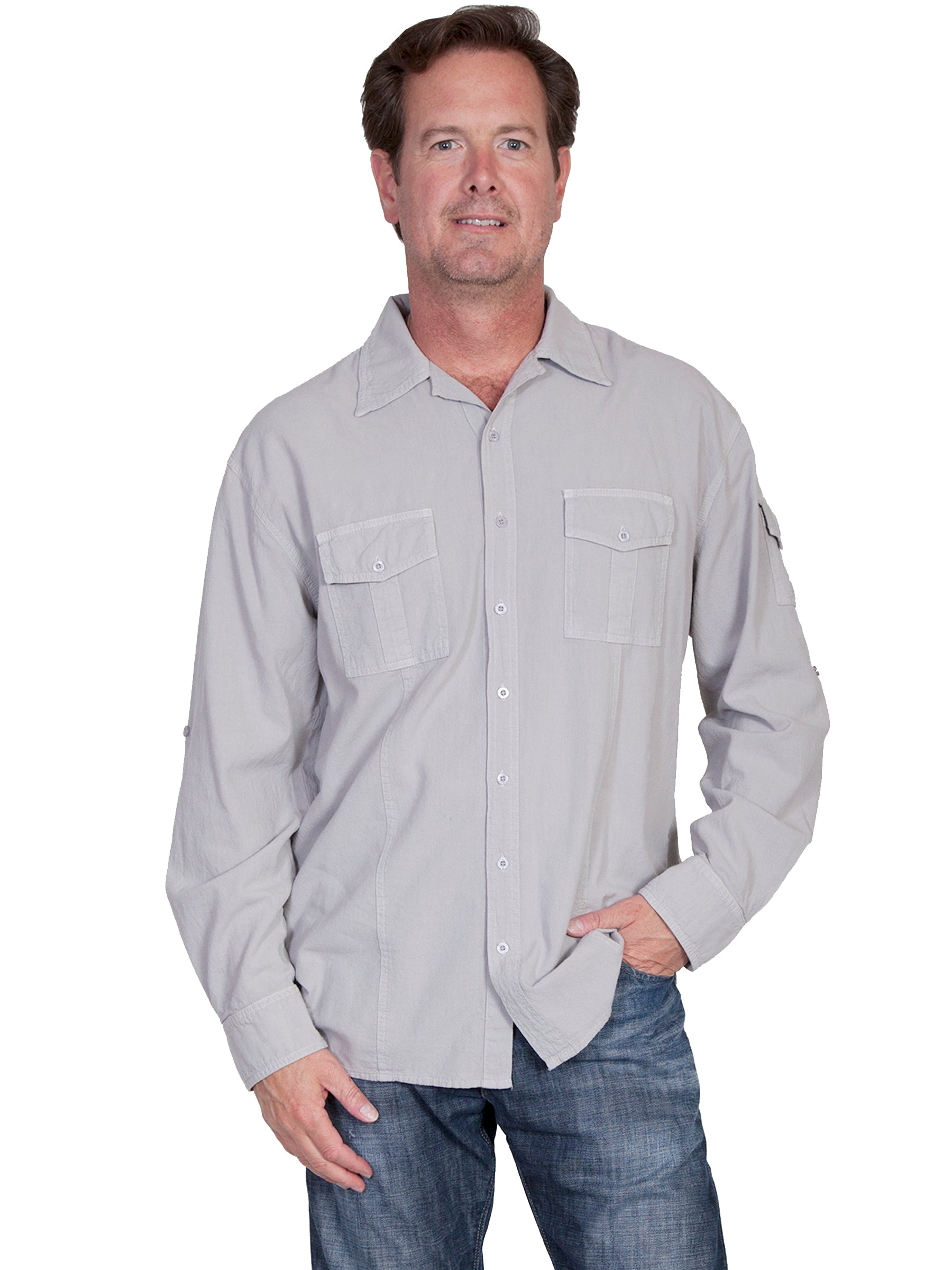 Scully Cantina Men's Gusseted Pocket Shirt in Grey