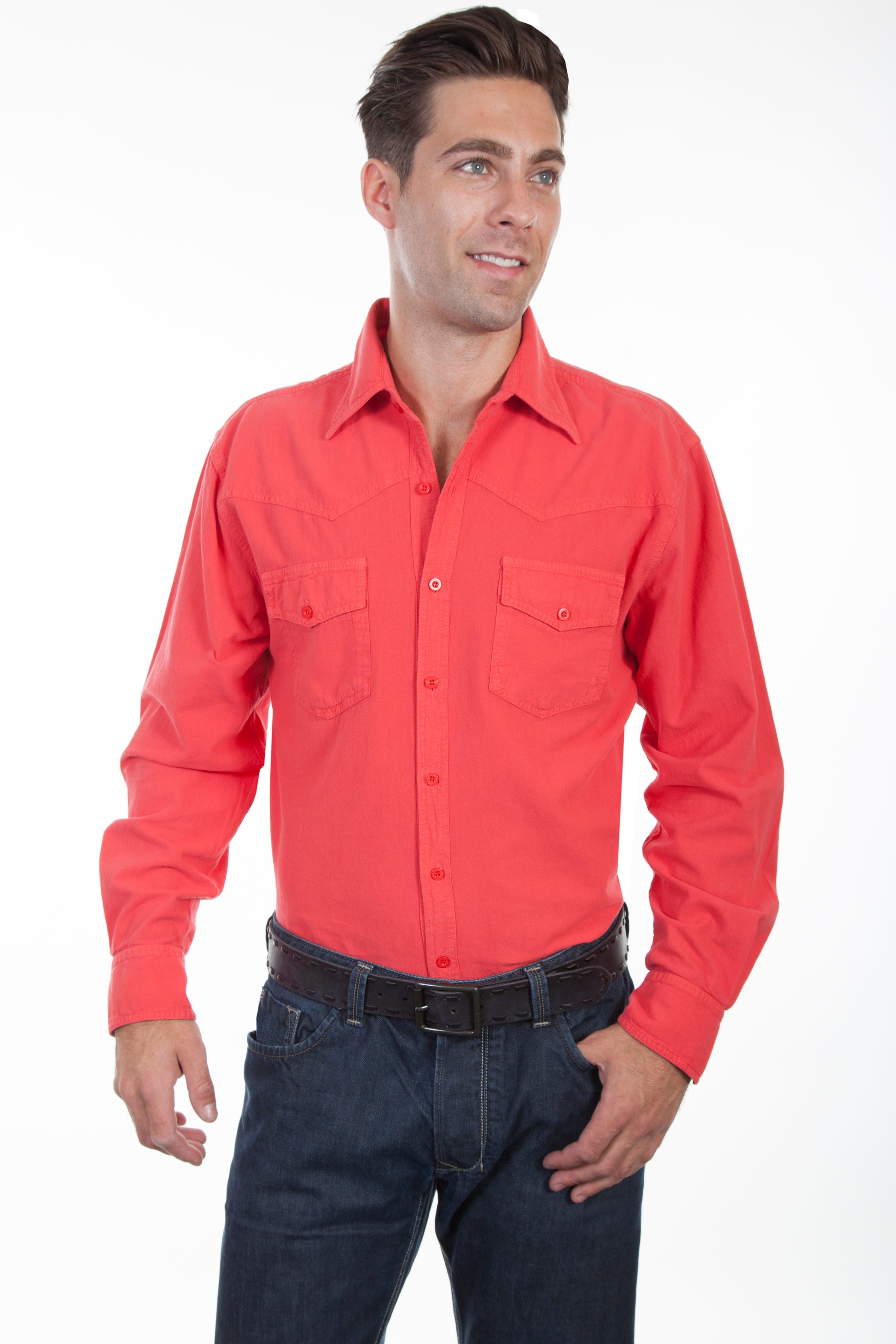 Scully Western Men's Cantina Yoke Shirt in Cayenne