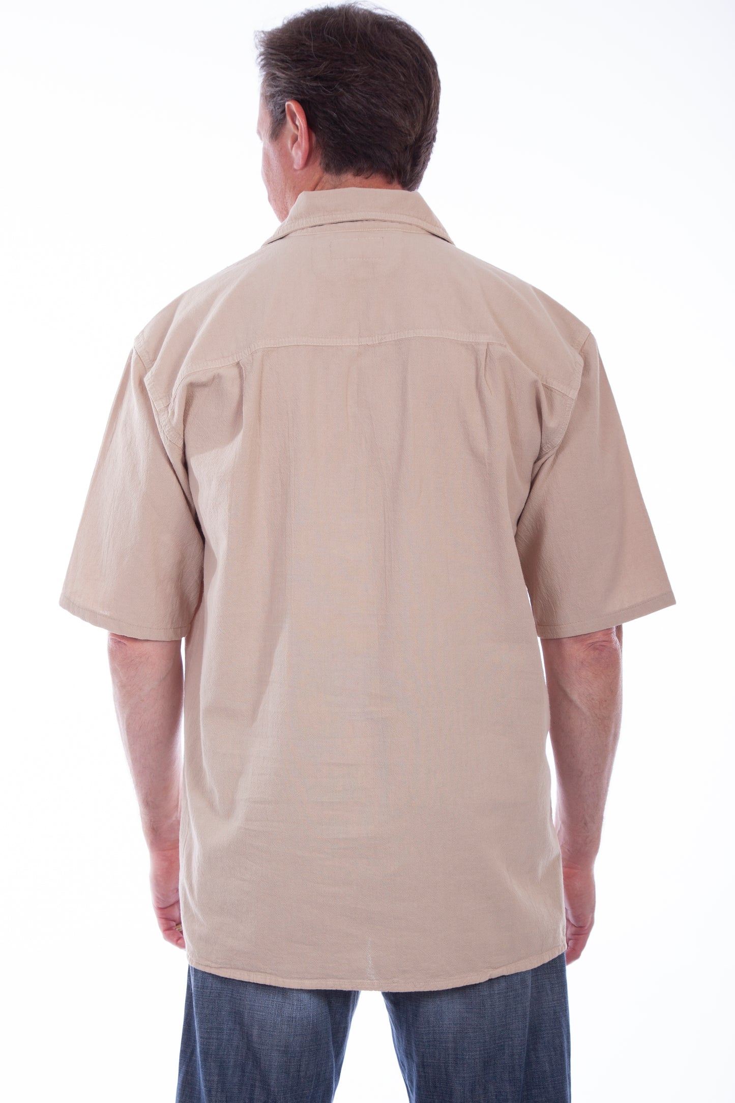 Scully Western Men's Short Sleeve Lace Up Pullover Shirt in Sand