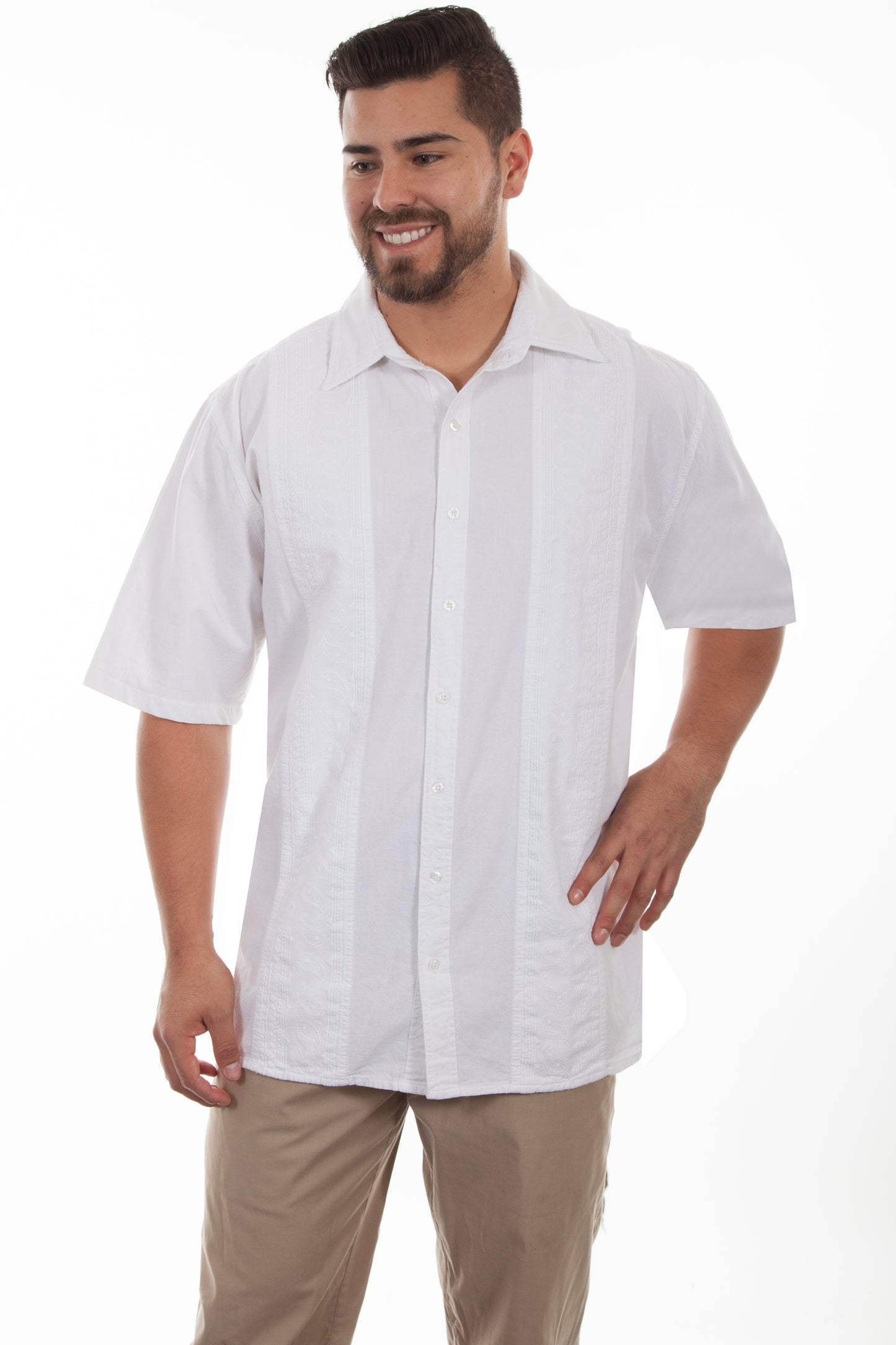 Scully Western Men's Short Sleeve Embroidered Shirt in White