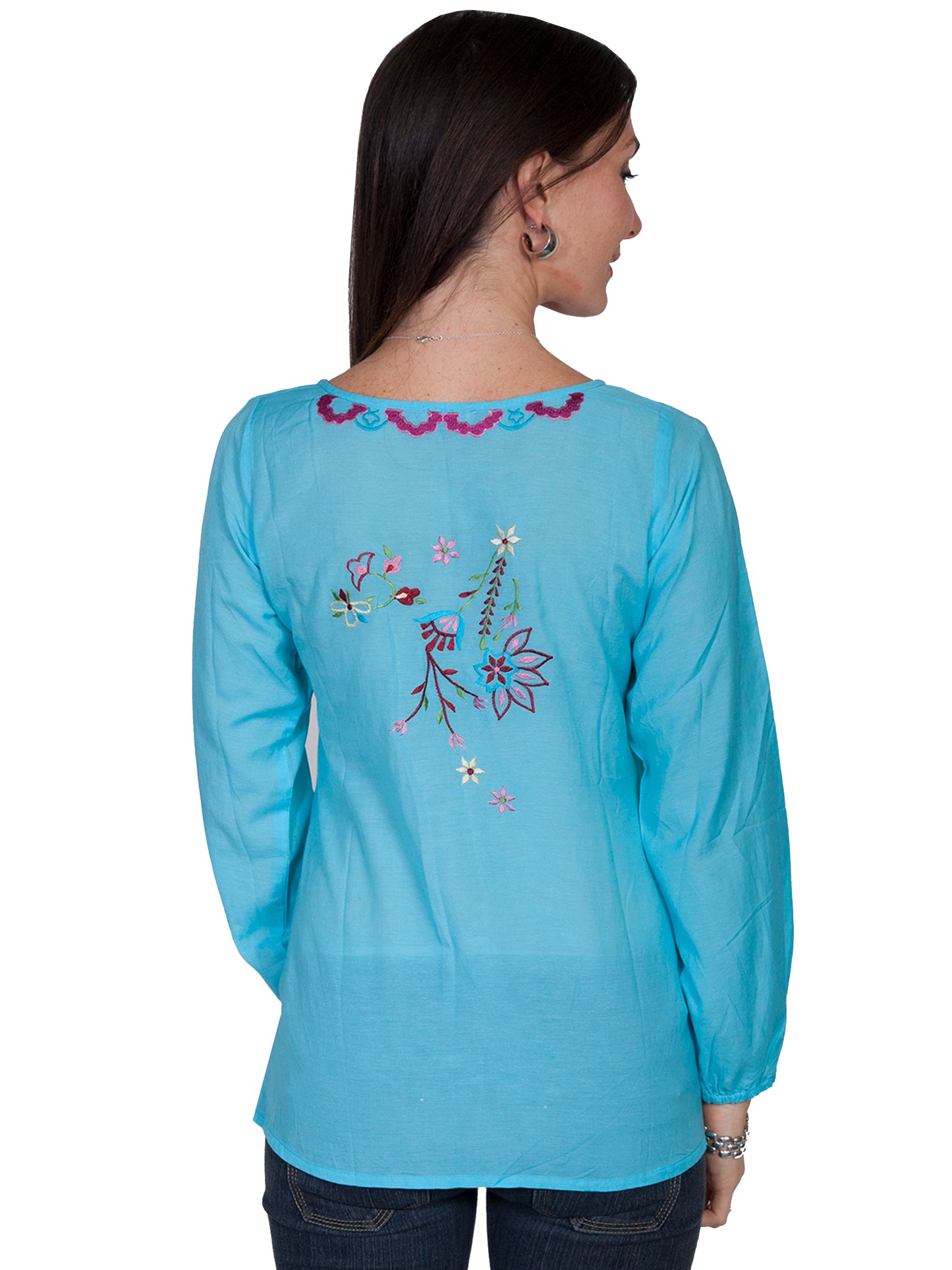 Scully Women's Tur Laila Embroidered Blouse in Turquoise