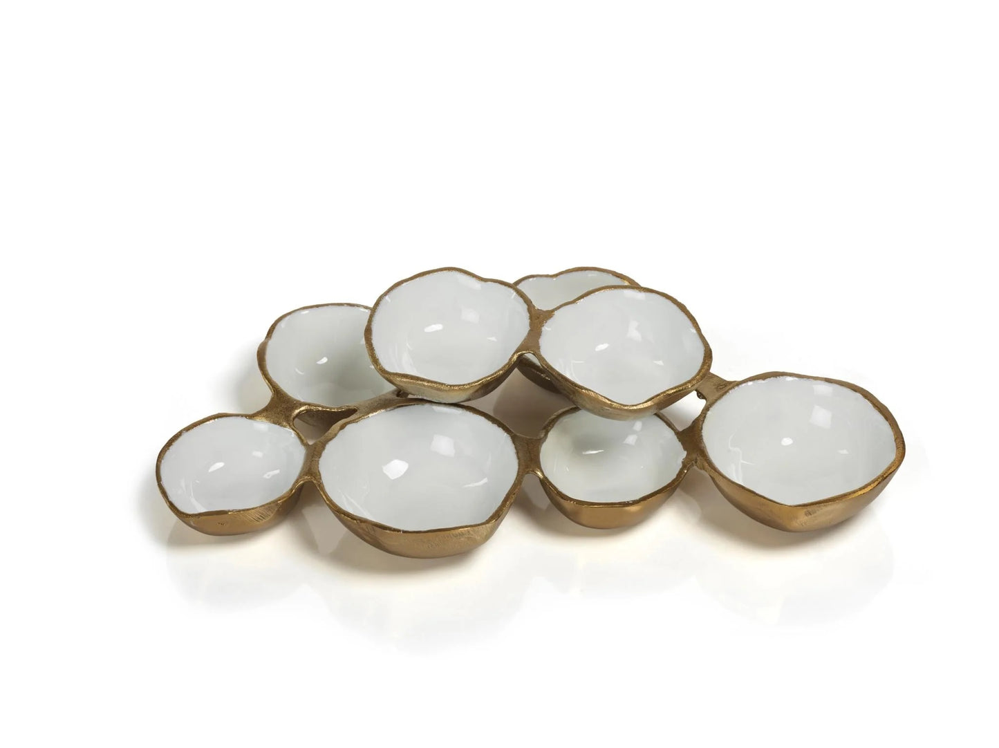 Zodax Cluster of 8 Small Round Serving Bowls Gold and White