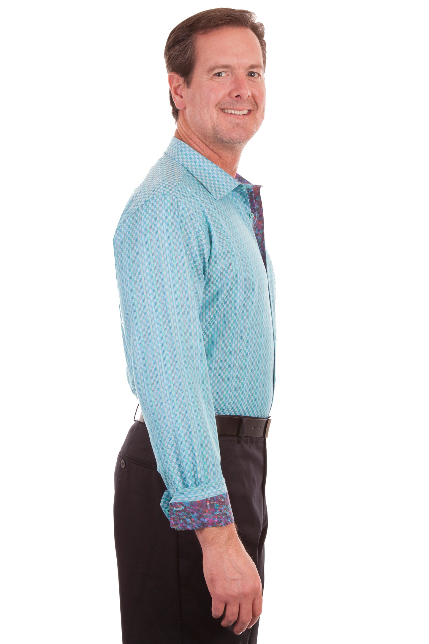 Scully Western Men's Top Shelf Basket Weave Shirt in Aqua