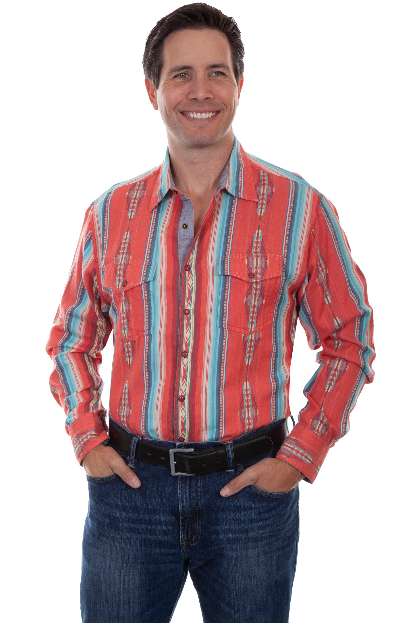 Scully Men's Southwest Signature Shirt in Coral