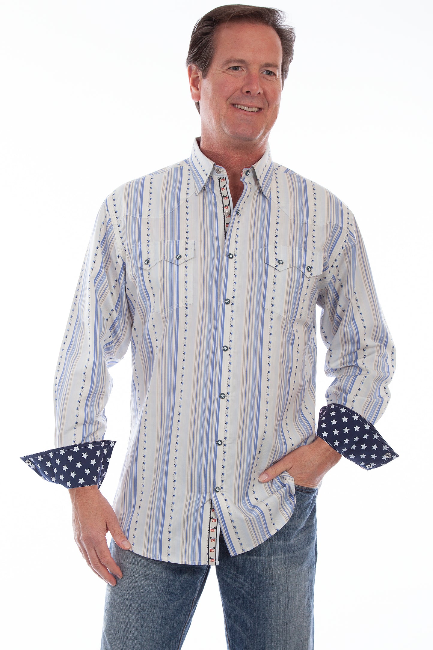 Scully Men's Patriotic Signature Election Shirt in Blue