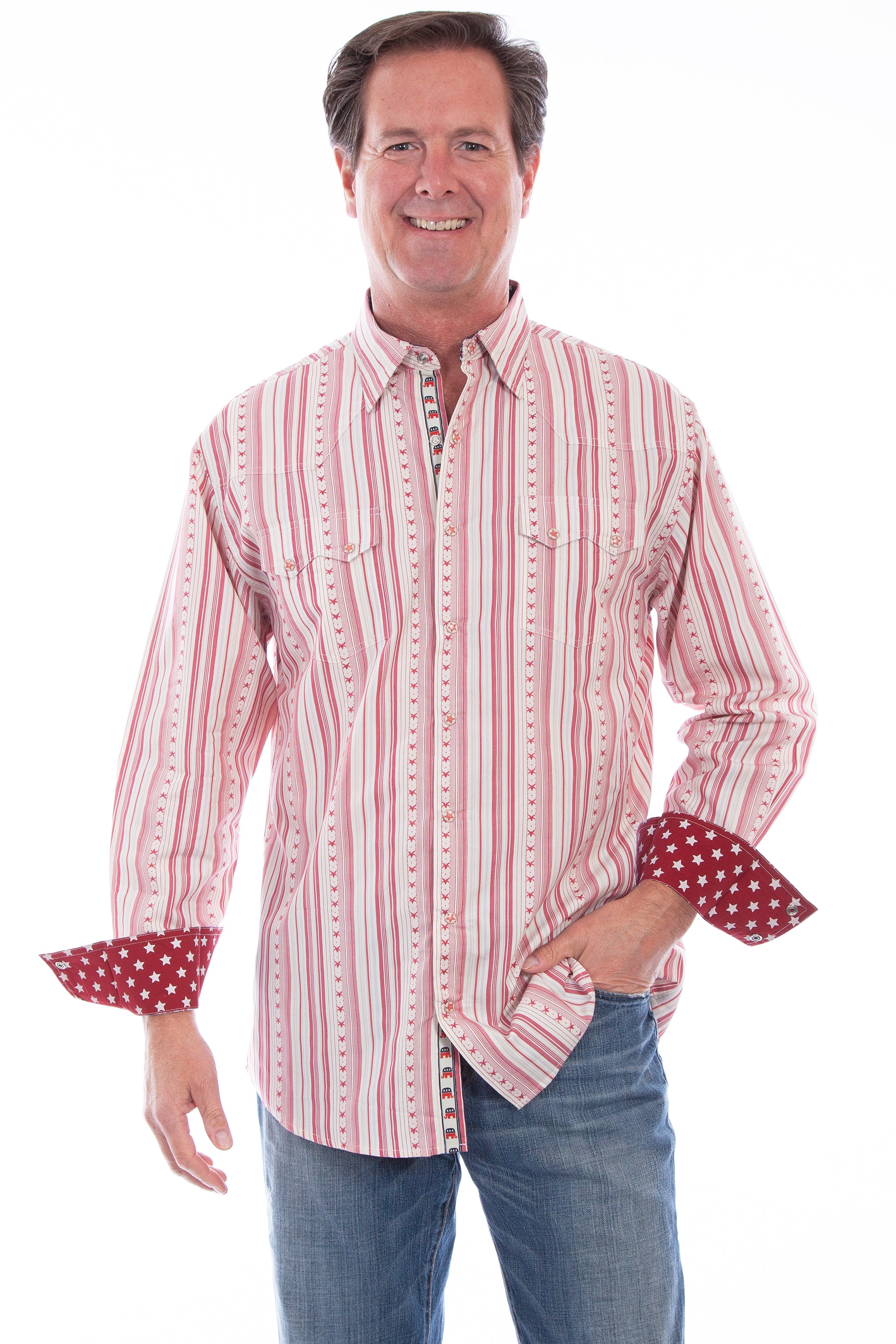 Scully Men's Patriotic Signature Election Shirt in Red