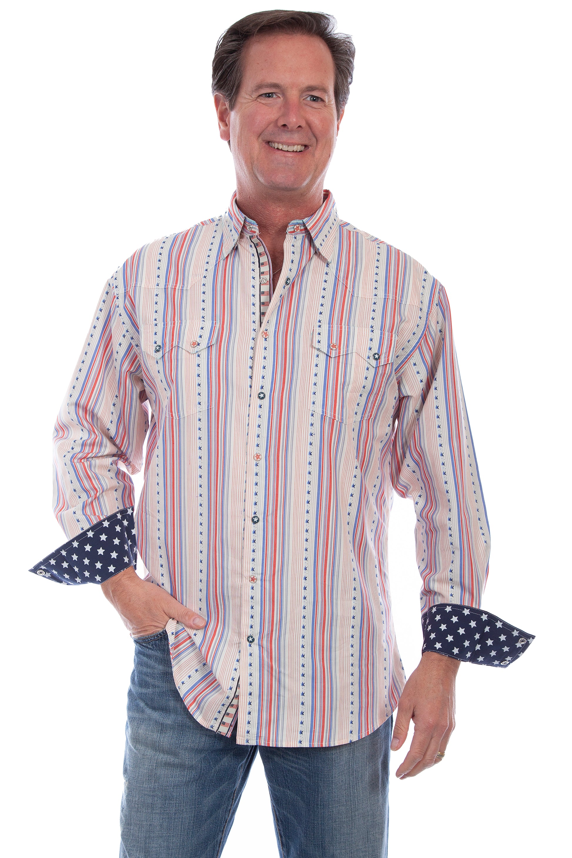 Scully Men's Patriotic Signature Election Shirt in Red, White, & Blue