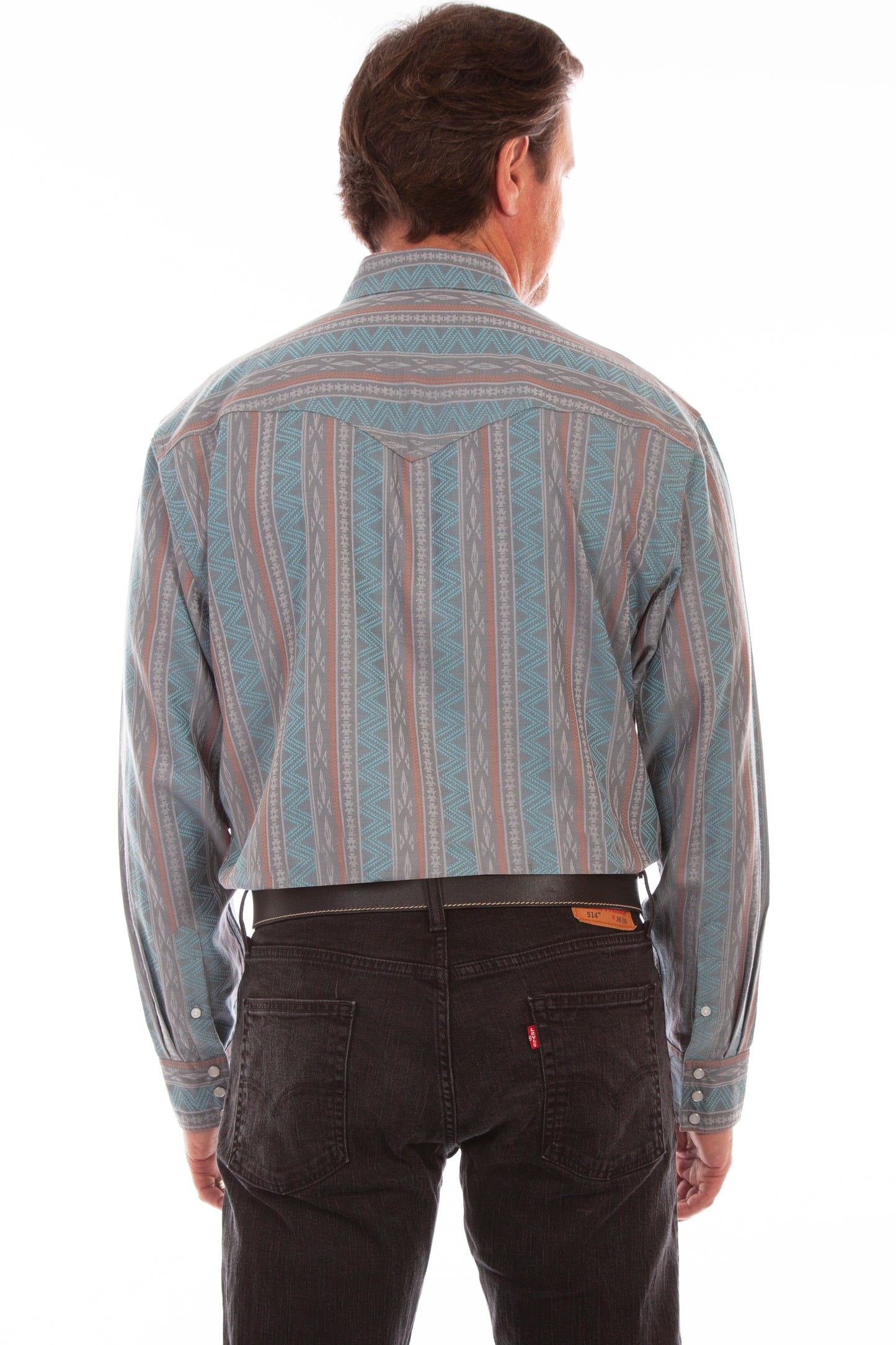 Scully Western Men's Signature Southwest Stripe Snap Shirt in Turquoise