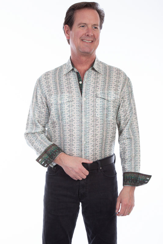Scully Western Men's Tencel Diamond Print Button Shirt in Sage