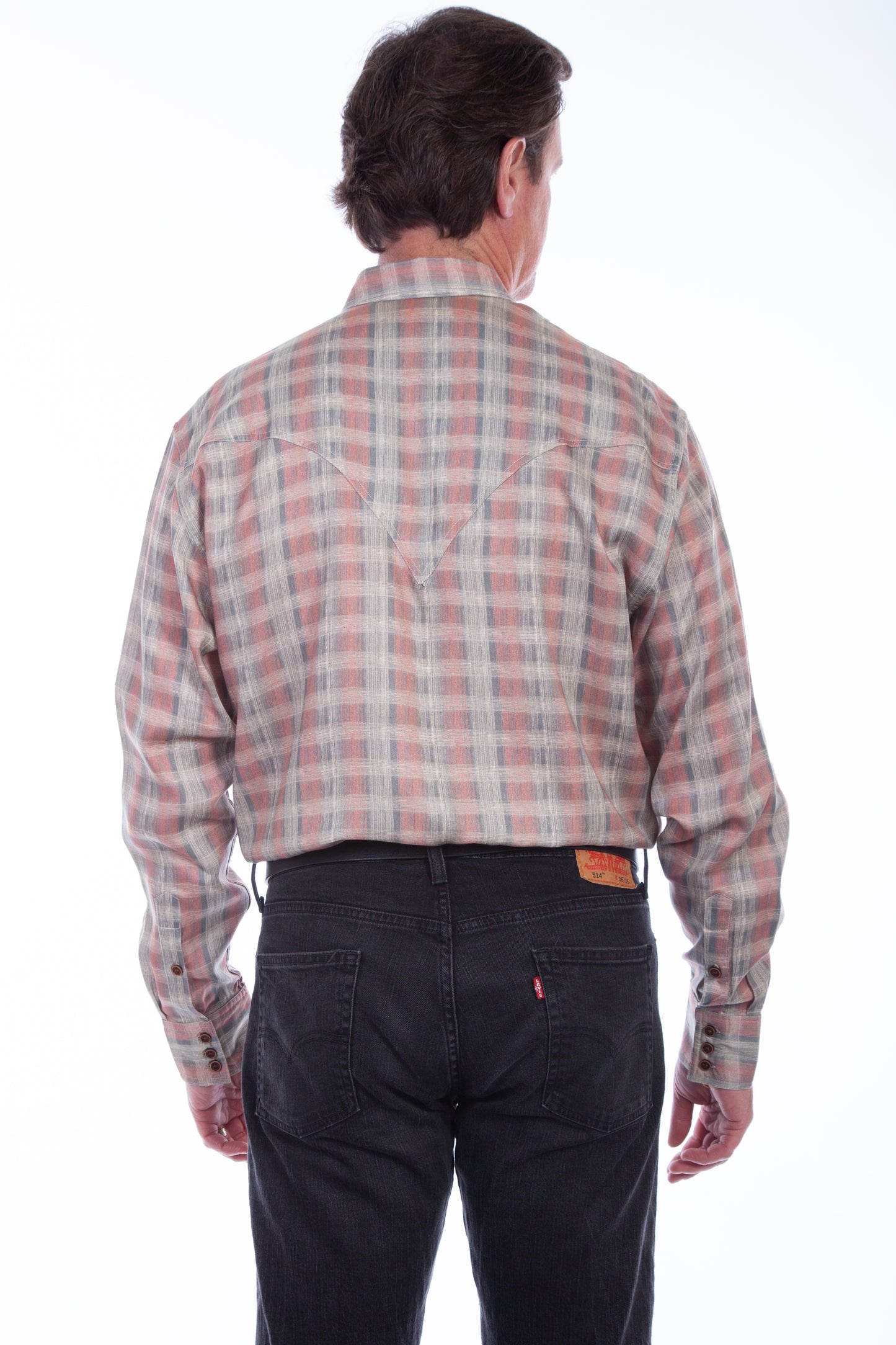Scully Western Men's Tencel Plaid Print Button Shirt in Coral