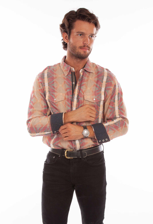 Scully Western Men's Signature Southwest Print Snap Shirt in Natural